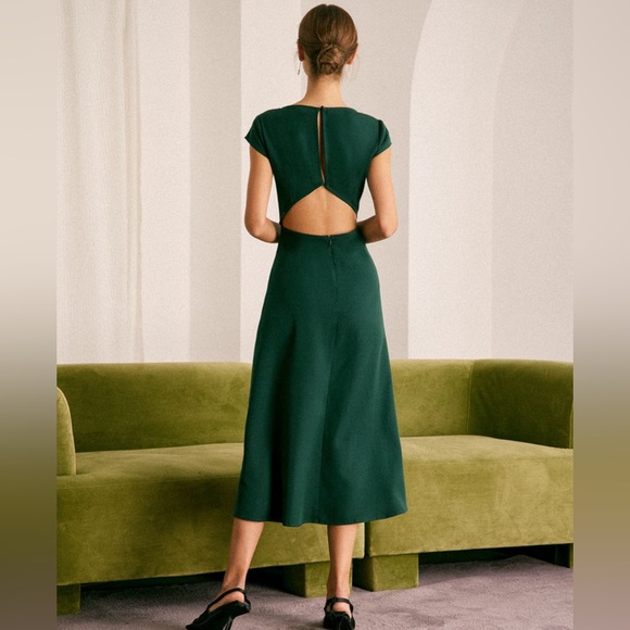 NWT RIHOAS The Green Boat Neck Cutout Back Midi Dress Sz L - Picture 4 of 7